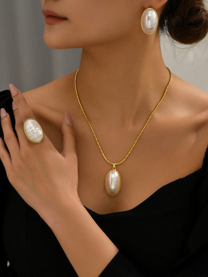 4pcs Set Elegant Faux Pearl Decor Jewelry Set