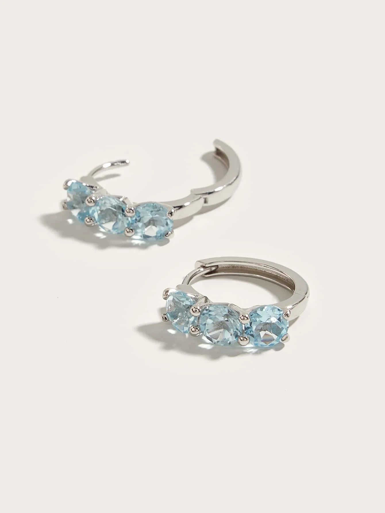 Sterling Silver Rings Earrings A Pair Simple Daily Wear Natural Sky Blue Topaz