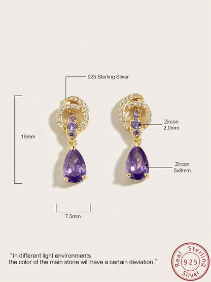 Sterling Silver Plated With 18k Gold Inlaid With Purple Drop-shaped Set