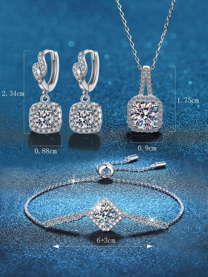 Sterling Silver Fashionable Earrings, Bracelet And Necklace Set