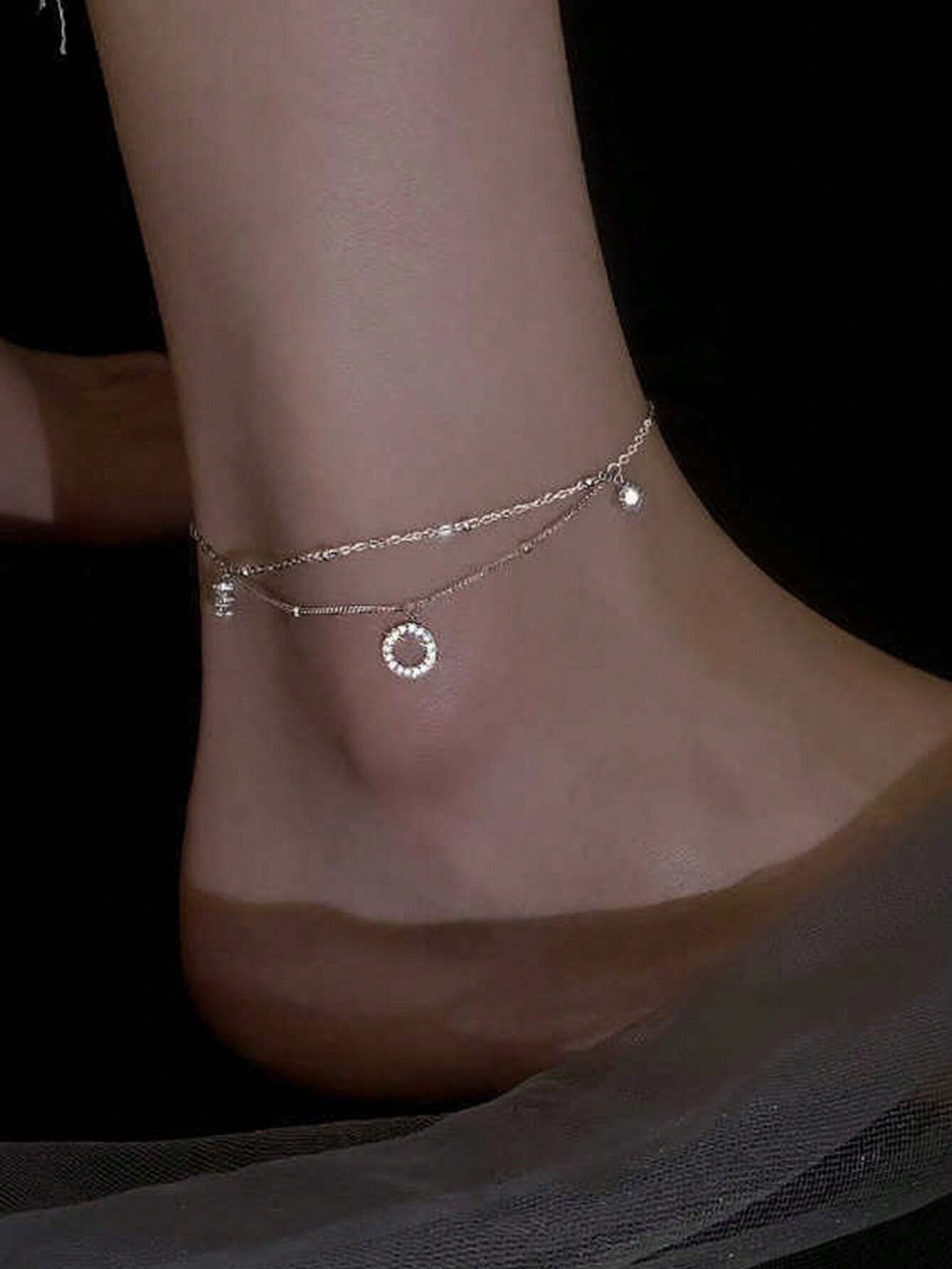 Silver Double Layer Circle Chain Anklet