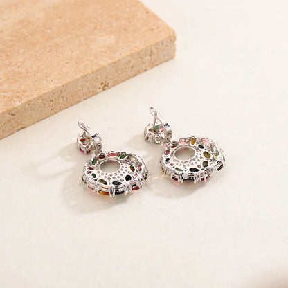 Multicolor Tourmaline Gemstone Silver Earrings