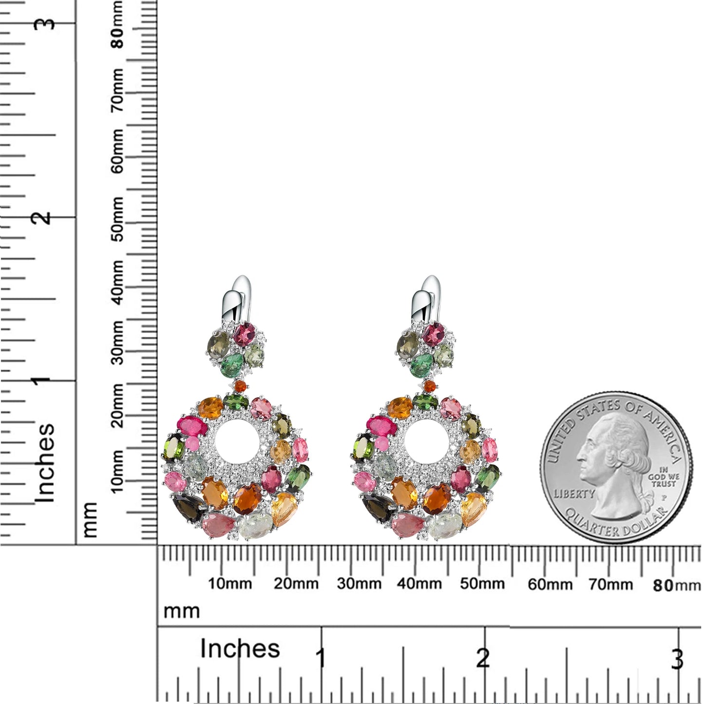 Multicolor Tourmaline Gemstone Silver Earrings