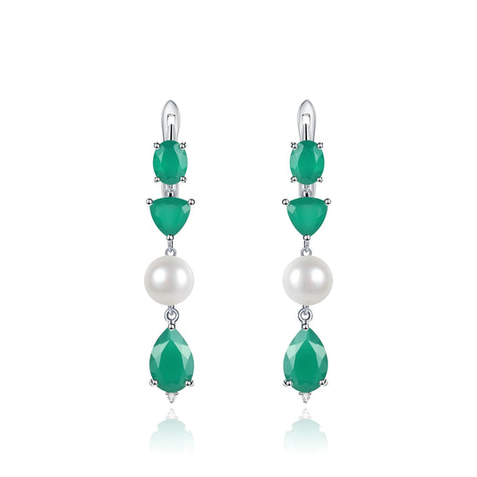 Green Agate Silver Earrings