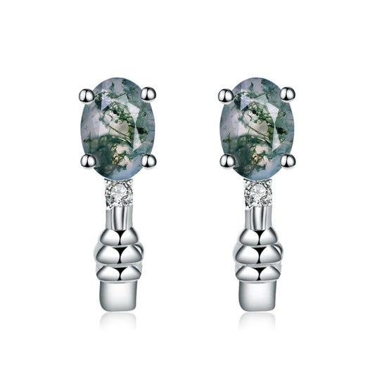 Moss Agate Silver Earrings