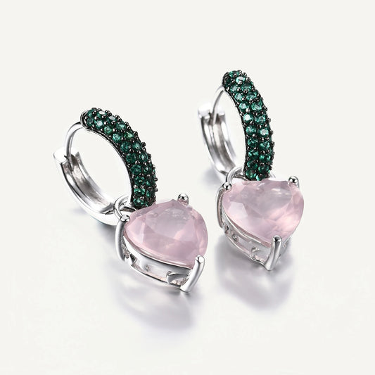 Rose Quartz Silver Heart Earrings