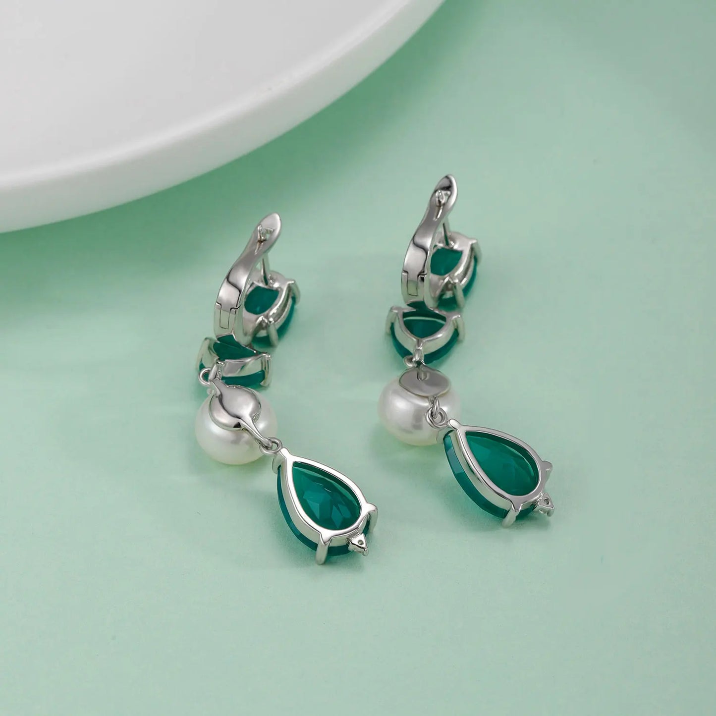 Green Agate Silver Earrings