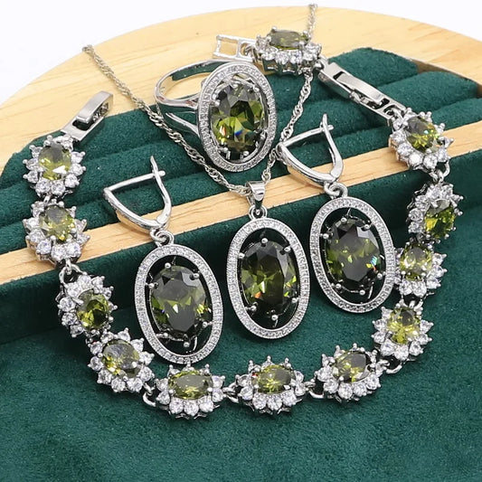 Green Peridot Sterling Silver Jewelry Set