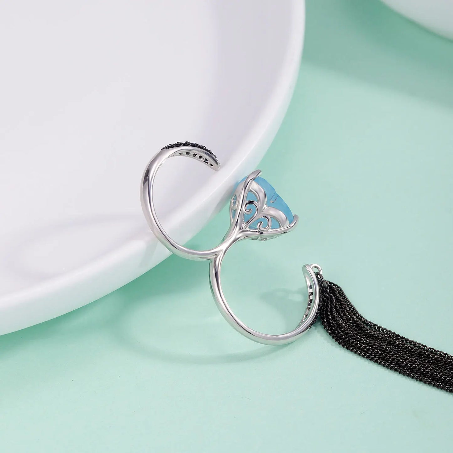 Aqua-blue Calcedony Jewelry Silver Rings