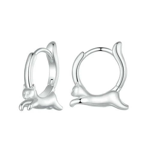 Sterling Silver Cat Hoop Earrings