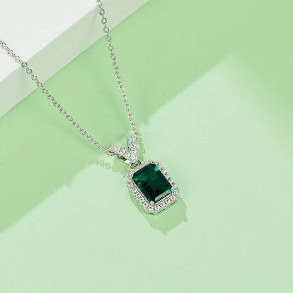 Sterling Silver Lab Grown Emerald Necklace
