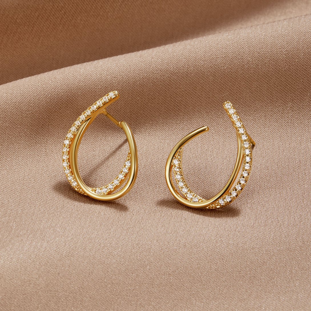 Crystal & Gold Wave Earrings
