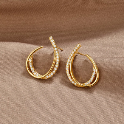Crystal & Gold Wave Earrings