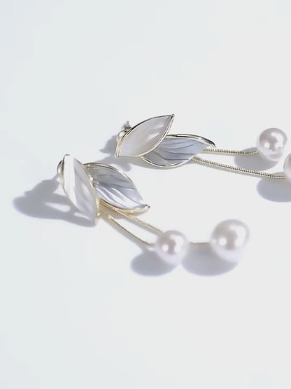 Falling Leaf Pearl Tassel Earrings