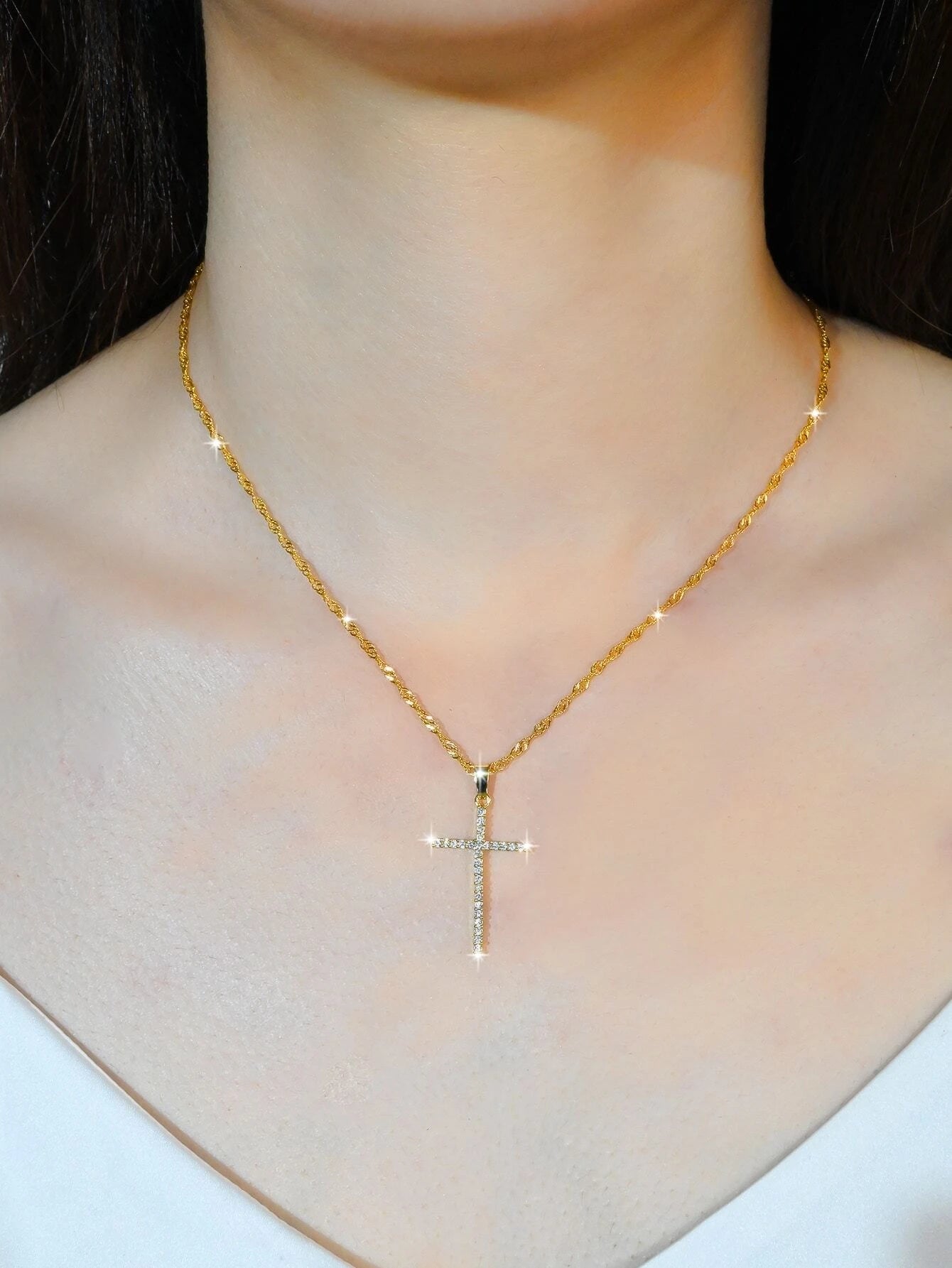 Cubic Zirconia Cross Charm Necklace