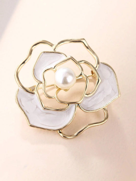 Faux Pearl Decor Flower Design Brooch