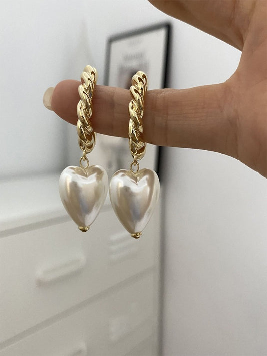 Pearl Heart Shaped Dangle Earrings