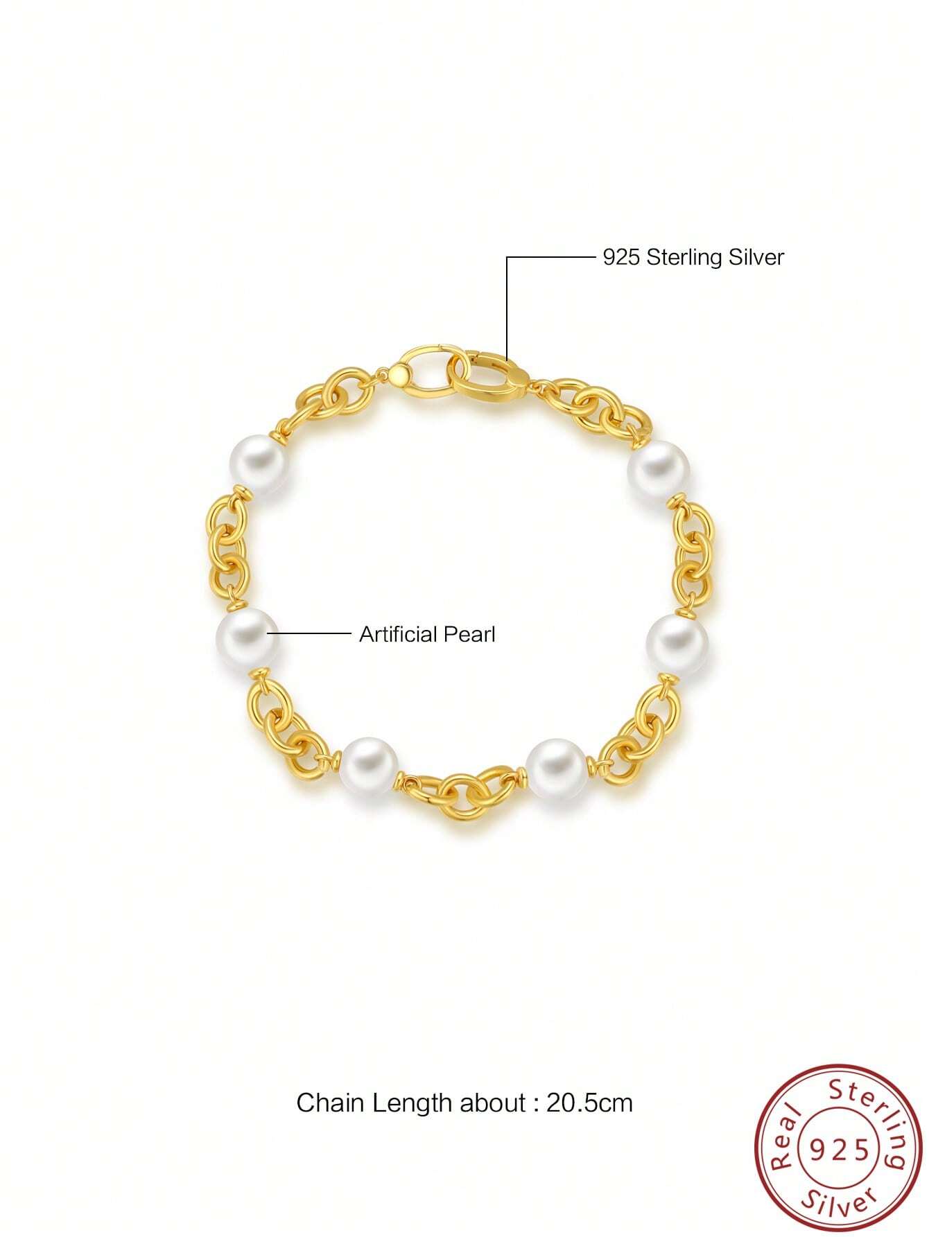 18k Gold Plated Sterling Silver, Inlaid With White Round Artificial Pearls Set