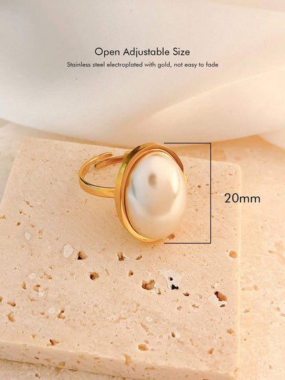 Imitation Pearl Ring Stainless Steel Ring