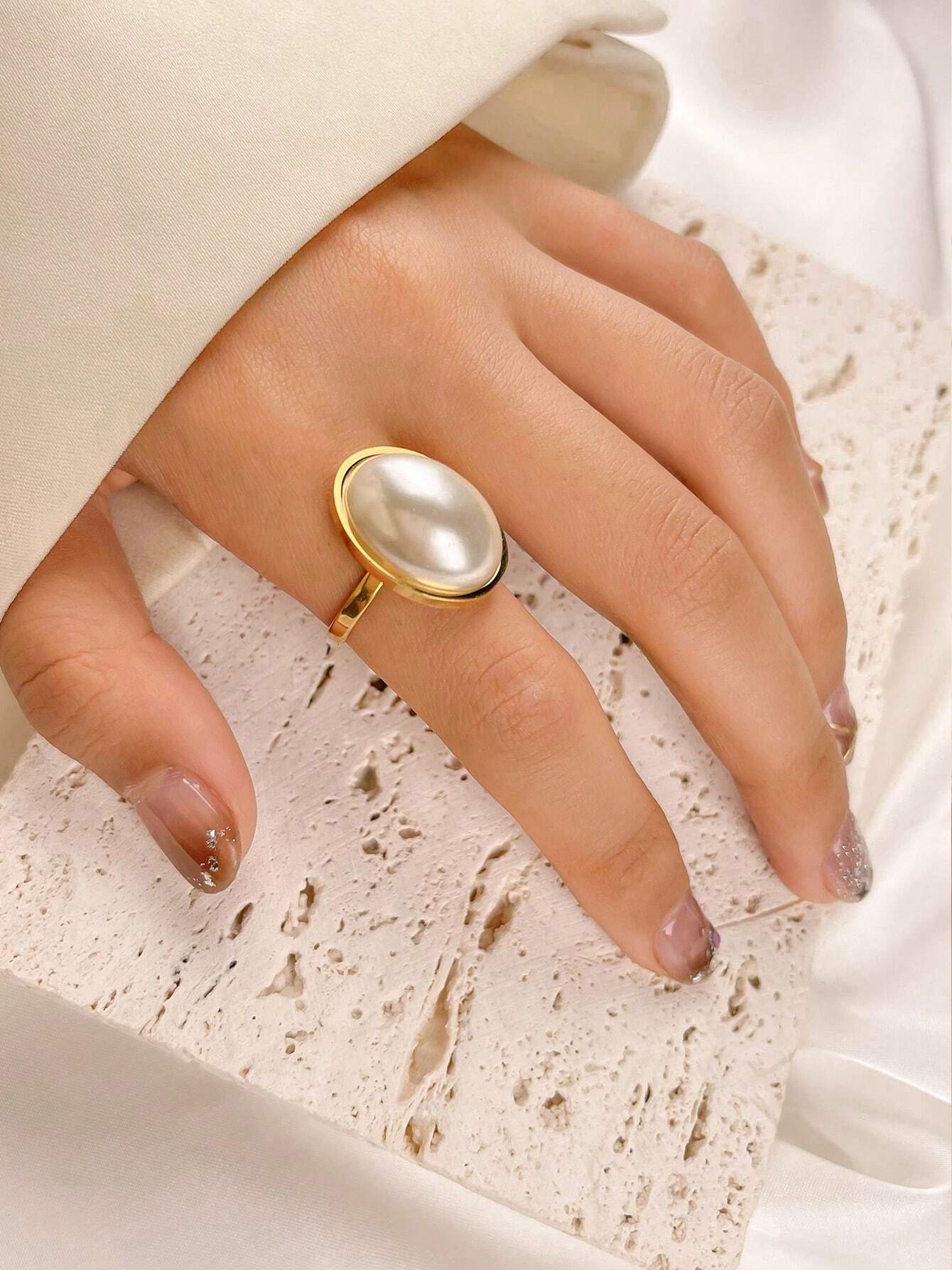 Imitation Pearl Ring Stainless Steel Ring
