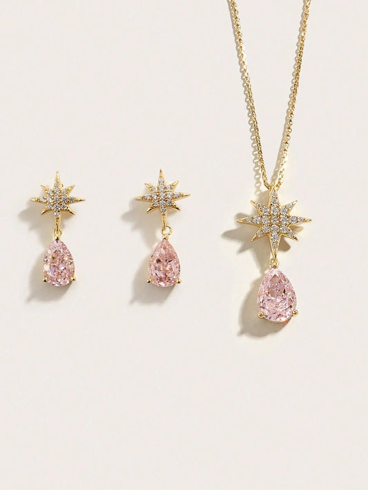 Sterling Silver Plated 14k Gold Inlaid Pink Ice Flower Set