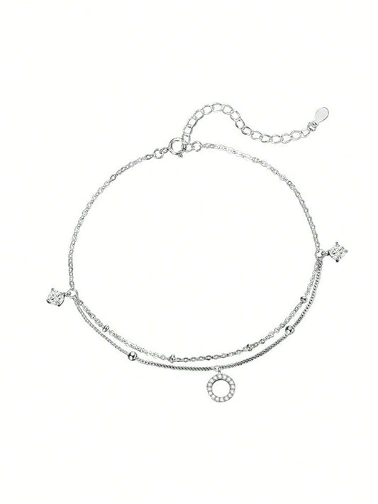Silver Double Layer Circle Chain Anklet