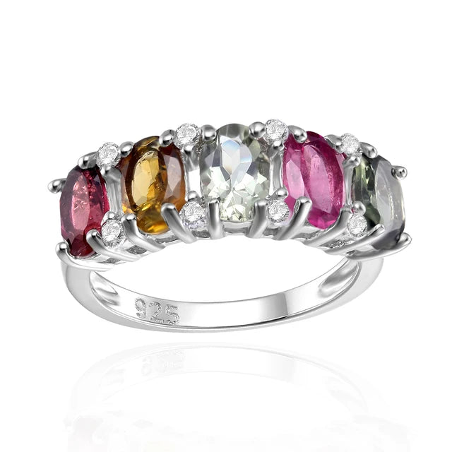 925 Sterling Silver Wedding Bands Rings With Natural Gemstones
