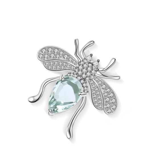 Sterling Silver Natural Green Amethyst Insect Brooch