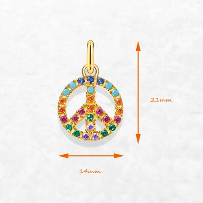 Sterling Silver Peace with Colourful Stones Golden Pendant