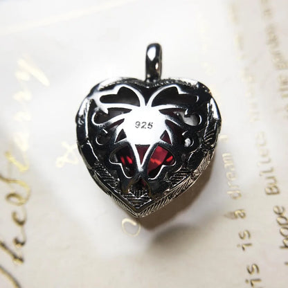 Sterling Silver Wings Red Heart Pendant