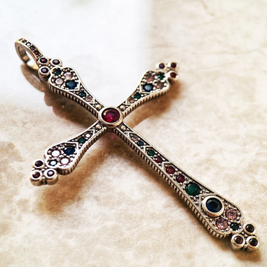 Sterling Silver Colorful Royalty Cross