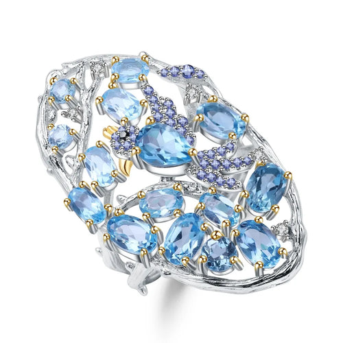 Blue Topaz Gemstone Silver Ring