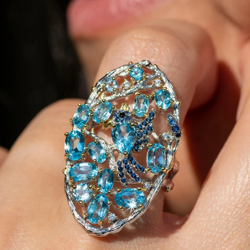 Blue Topaz Gemstone Silver Ring
