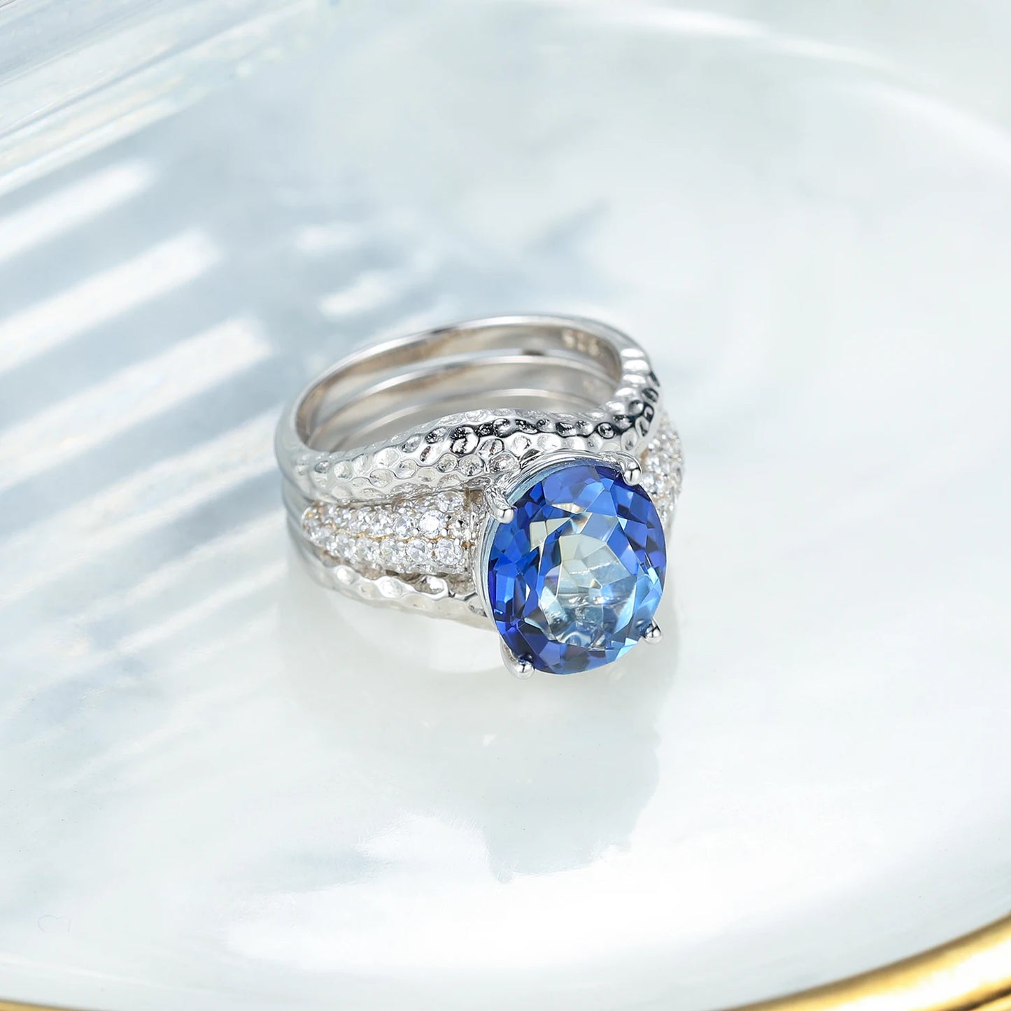 Blue Mystic Quartz Silver Ring