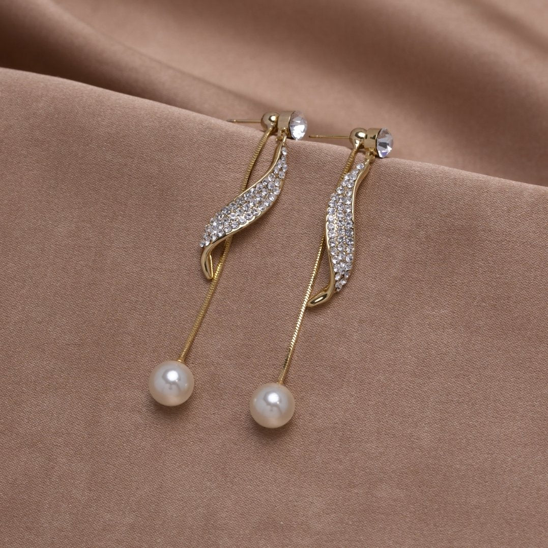 Crystal Wave Pearl Drop Earrings