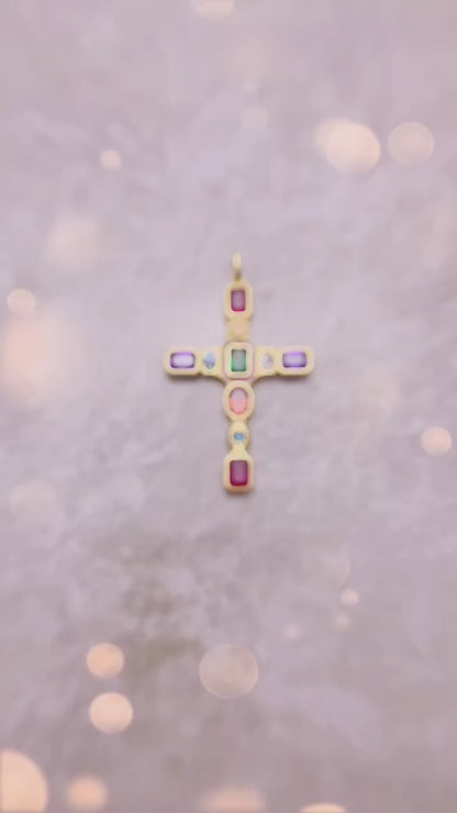 Sterling Silver Golden Colourful Cross